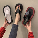 Aimays    New Fashion Women Summer Slippers Flip Flops 3Cm Heel Fashion Flats Shoes Slippers Non-Slip Flats Basic 35-40