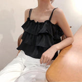 Aimays- Aimays Camis Women Summer Ruffles Sweet Korean Style Camisoles Fashion Elegant Loose Sexy Chic Solid Color Womens Streetwear Ulzzang