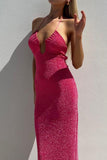 Aimays-Pink Glitter Tie-back Slit Dress