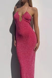 Aimays-Pink Glitter Tie-back Slit Dress