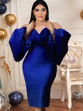 Aimays  Plus Size Strapless Dresses Lantern Sleeve Bodycon Tube Top Knee Length Gowns Women Cocktail Evening Birthday Party Outfits