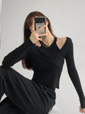 Aimays  Streetwear High Quality Sweater Two Piece Set Of Women Neck Suspender Vest Off Shoulder Long Sleeve Sweaters Y2k Women's Clothes