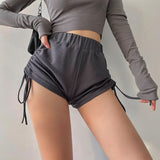 Aimays  Hot Girls Sexy Side Drawstring Pleated High Waist Thin Solid Color Casual Sports Shorts Hot Korean Workout  BRG1