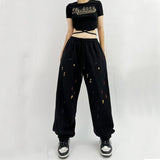 Aimays    Hippie Graffiti Black Sweatpants Women Kpop Harajuku Wide Leg Baggy Track Pants American Retro Oversize Jogger Trousers