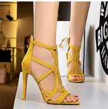 Aimays   Summer Women Sandals Designer Fetish High Heels Roman Sandals Yellow Stiletto Heels Peep Toe Sandals Nightclub Lady Shoes