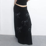 Aimays-Black Low Waited Drawstring Long Skirt