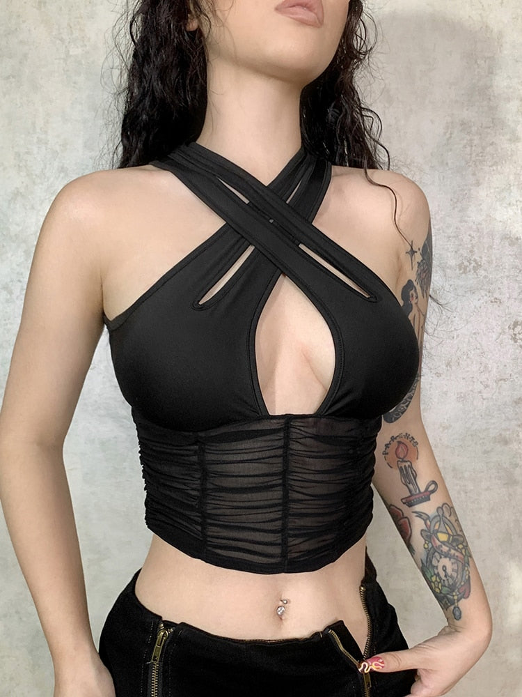 Sexy Sheer Backless Crop Tops Club Party Bralette Dark Academia