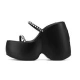 Aimays  Wedges Women Slippers Summer Peep Toe Platform Mules Shoes Punk Style High Heels Ladies Slippers Crystal Narrow Band Flip Flops