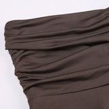 Aimays-Vintage Brown Folds Halter Off Shoulder Top