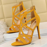 Aimays   Summer Women Sandals Designer Fetish High Heels Roman Sandals Yellow Stiletto Heels Peep Toe Sandals Nightclub Lady Shoes