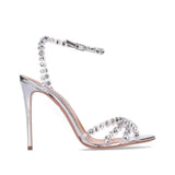 Aimays  Clear Heels For Women Sandals Summer Crystal Diamond One Strap Stilettos High Heels Ankle Strap Peep Toe Women's Luxury Sandals