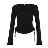 Aimays-Gothic Casual Long Sleeve Drawstring Top