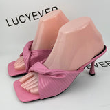 Aimays  Brand Design Big Square Toe Slippers Women  Summer Thin High Heels Sandals Woman New Soft Pu Leather Outdoor Slides