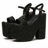 Aimays   Platform Block Heel Sandals For Women Bling Shoes Buckle Strap Super High Heels Goth Gothic Open Toe Summer New  Trendy