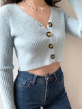 Aimays    Autumn Winter New Loose V-Neck Long-Sleeved Knitted Cardigan Ladies Sweater Women's Casual Single-Breasted Sweater Female