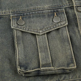 Aimays-Retro Denim Pockets Buttons Short Coat