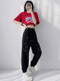 Aimays    Hippie Graffiti Black Sweatpants Women Kpop Harajuku Wide Leg Baggy Track Pants American Retro Oversize Jogger Trousers