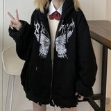 Aimays-Fall Outfits  Autumn Outfits   Y2k Hoodies Sweatshirt Harajuku Long Sleeve Tops Women Clothing Oversize Anime Zip Up Hoodie Females Casual Loose Gothic Jackets