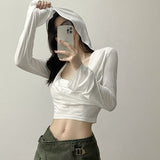 Aimays-Fall Outfits  Autumn Outfits    Streetwear Women Sweatshirt Summer Korean Casual Cropped Long Sleeve Tops Y2K Fashion Female Translucent Hoodies