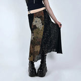 Aimays Floral Print Fairycore Skirts Retro Patchwork Y2K 90s Straight Bottoms Aesthetic Streetwear Cute Grunge Clothings