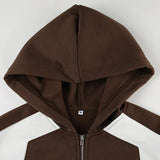 Aimays-Fall Outfits -Vintage Brown Hoodies Zip-Up Coat