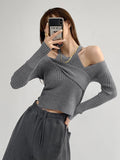 Aimays  Streetwear High Quality Sweater Two Piece Set Of Women Neck Suspender Vest Off Shoulder Long Sleeve Sweaters Y2k Women's Clothes