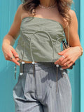 Aimays  Y2K Vintage Drawstring Mini Skirts Chic Two Ways To Wear Shirring Cargos Skirts Harajuku Cute Techwear Clothing