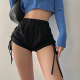 Aimays  Hot Girls Sexy Side Drawstring Pleated High Waist Thin Solid Color Casual Sports Shorts Hot Korean Workout  BRG1