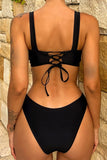 AIMAYSBlack Sexy Solid Patchwork Frenulum Backless Swimwears (With Paddings)