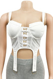 Aimays- White Polyester Slip Sleeveless Patchwork Solid Tops