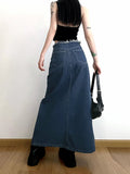 Aimays-Blue Denim Low Waist Long Skirt
