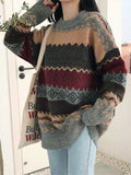 Aimays-Vintage Oversize Jacquard Knit Jumper Sweater