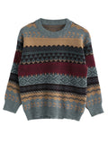 Aimays-Vintage Oversize Jacquard Knit Jumper Sweater