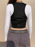 Aimays-Black corset top with button placket