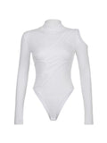 Aimays-White long sleeve bodysuit with patchwork neckline