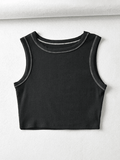 Aimays-Stitched Detail Ribbed Crop Tank Top