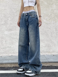Aimays-Vintage Blaue Boyfriend Jeans mit Wasch Effekt